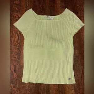 Vintage Tommy Hilfiger Lime Green Ribbed Top Size L Embroidered Logo
